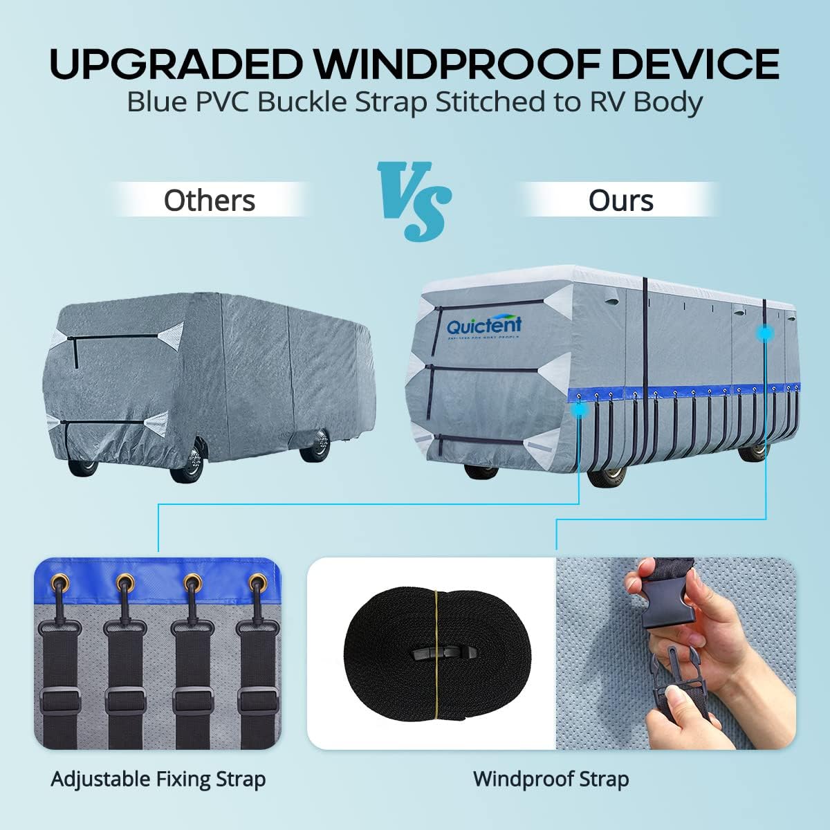 RV Cover, Extra-Thick 6-ply, Fits 40 - 43Ft Motorhome, with 2 Windproof Straps, 4 Tire Covers W946597