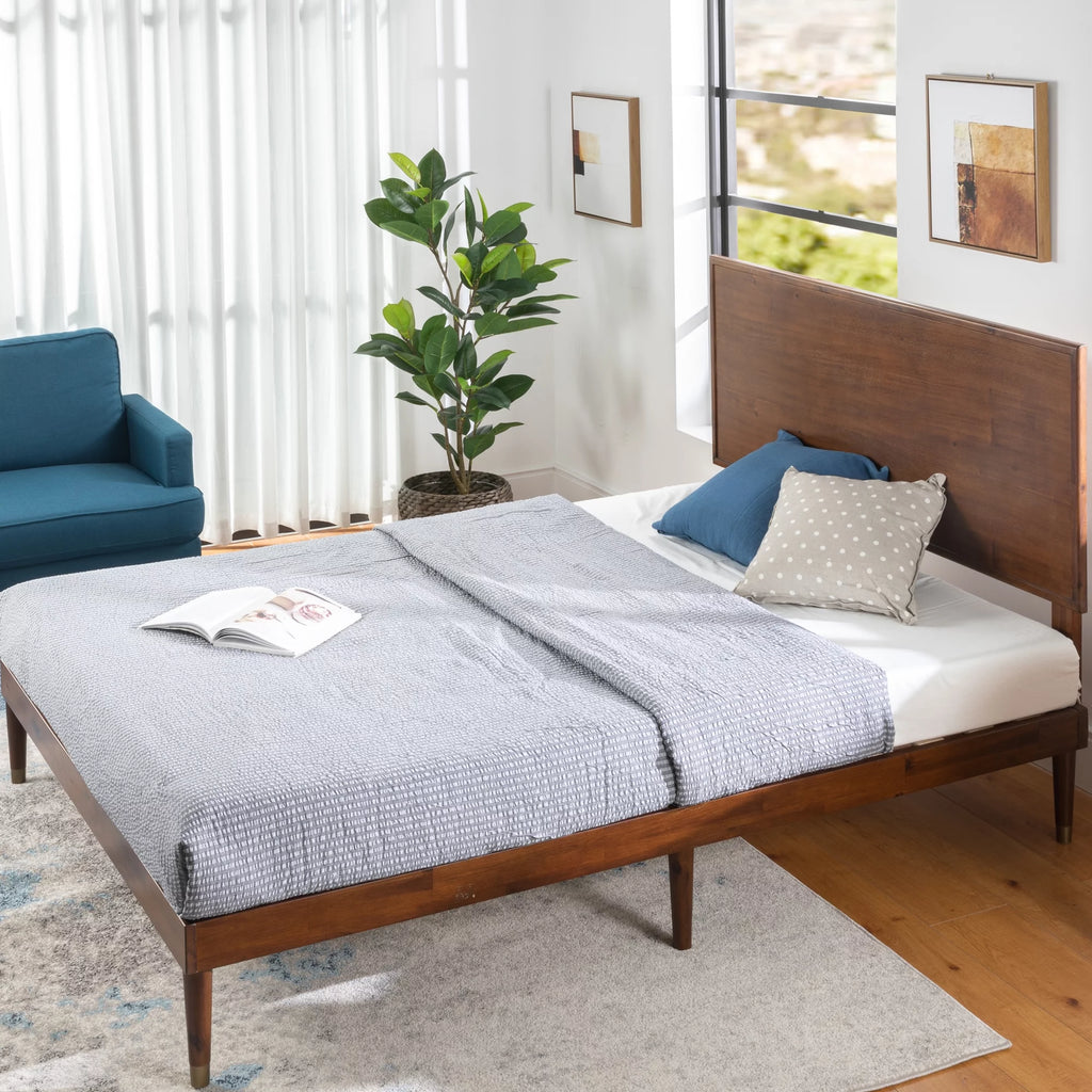 Queen Wood Platform Bed Frame with Adjustable Headboard G351