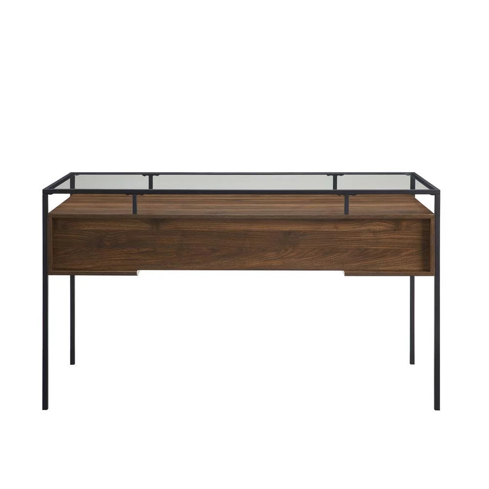 56" 2-Drawer Tempered Glass Top Desk in Dark Walnut M6398