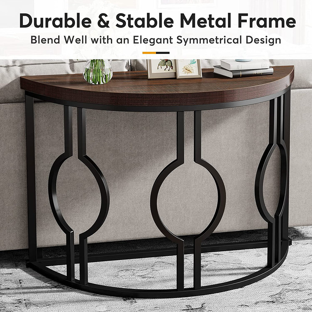 Half Moon Console Table with Geometric Base Q40105
