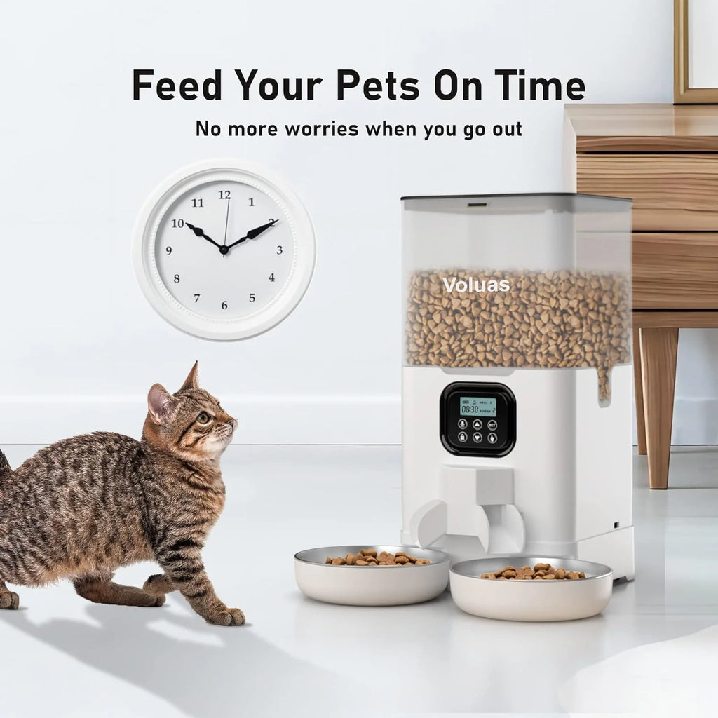 Automatic Cat Feeder with 2 Stainless Steel Bowls, 6L Timed F920498
