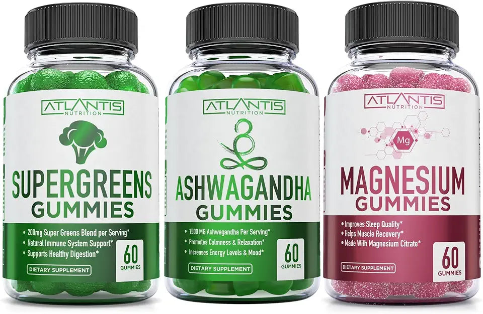 Magnesium & Ashwagandha Gummies with Spinach, Broccoli, Beetroot, Green Tea & Acai - 60 Gummies C8391