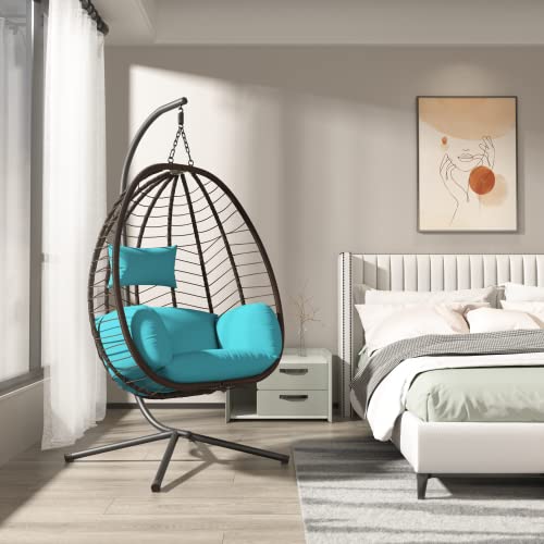Egg Swing Chair with Stand 350lbs Capacity Blue Cushions K317