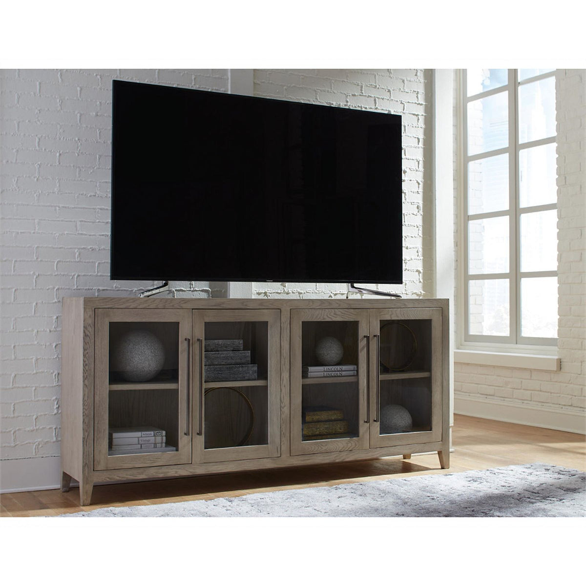 4-Door Wood Accent Cabinet in Antiqued Light Gray W95801