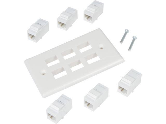6 Port Cat6 Wall Plate, Female-Female, Pack of 10, White L1013