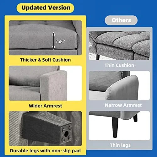 Mid-Century Modern Accent Chairs Set of 2 Upholstered Tufted Armchair Dark Grey F467