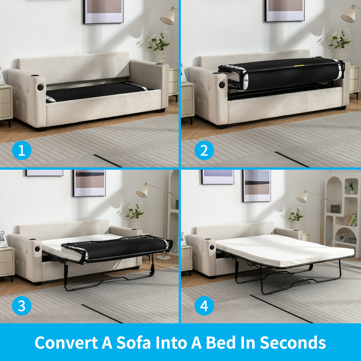 2-in-1 Convertible Sleeper Sofa Bed Full Size Daybed with Memory Foam Mattress D54119