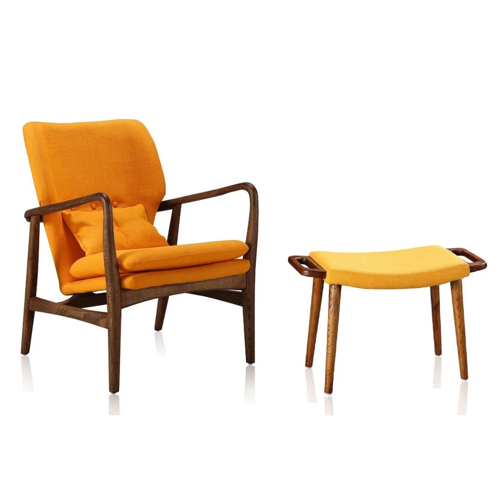 Yellow and Walnut Accent Chair and Ottoman I48929