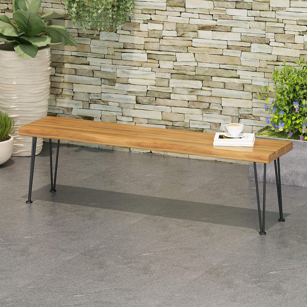Teak and Rustic Metal Acacia Wood Bench K45049