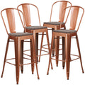 4 Pk. Metal Barstool with Back and Wood Seat - Copper U323572