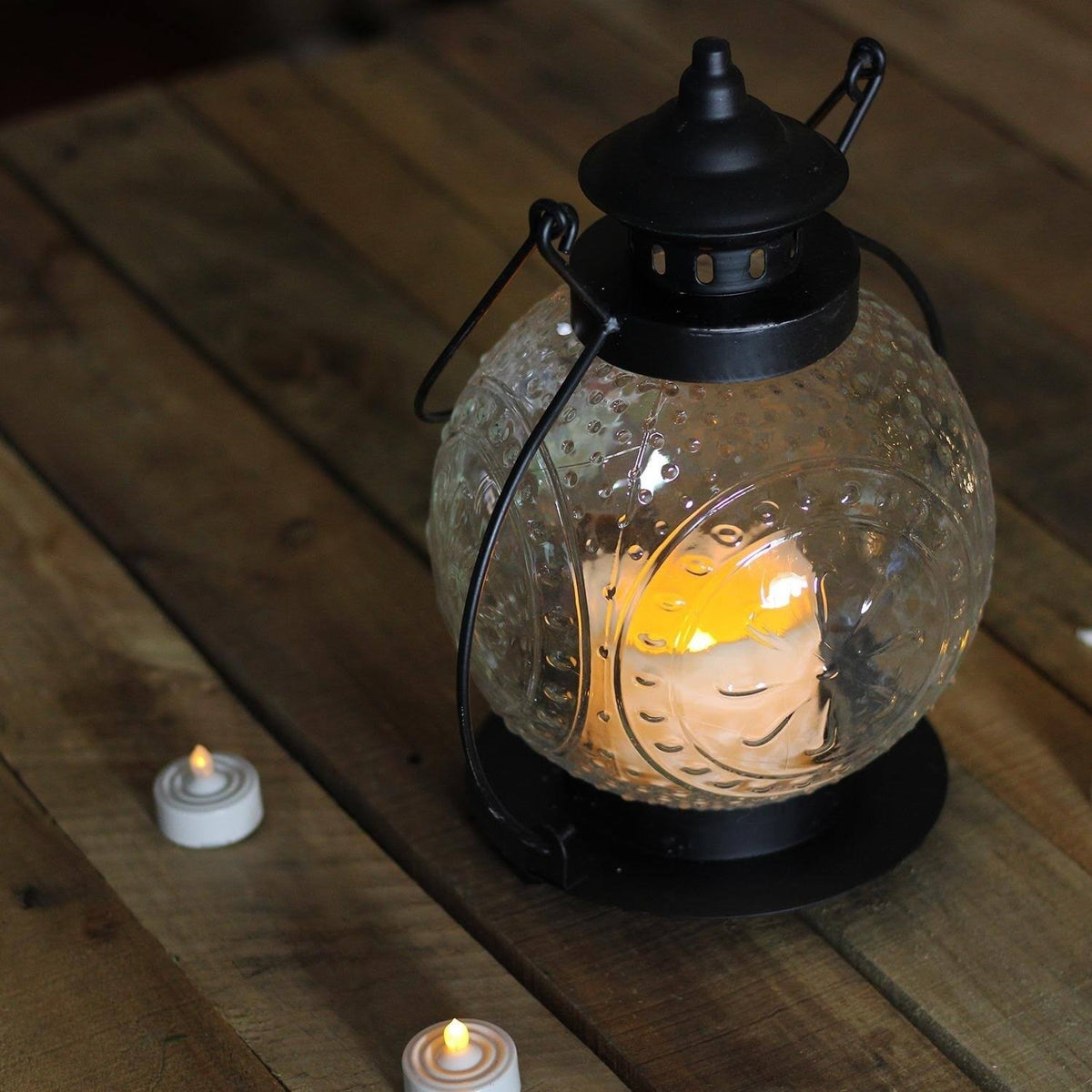 Clear Molded Glass Lantern with Flameless LED Pillar Candle I83218
