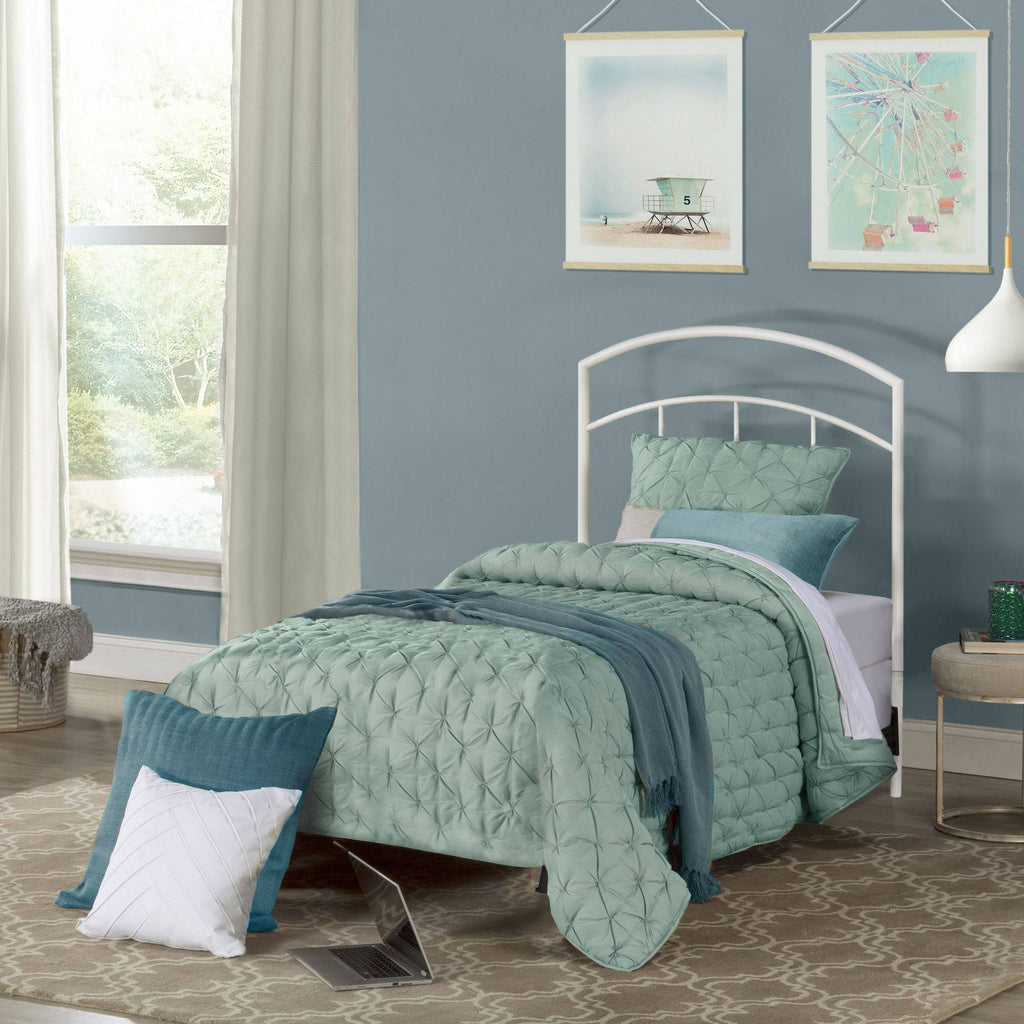 Textured White Twin Metal Headboard with Frame O393
