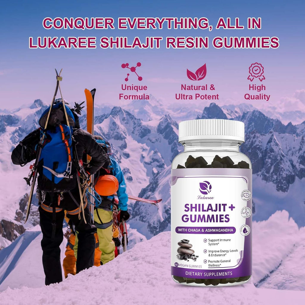 (2 Pack) Shilajit Gummies with Ashwagandha, Black Seed Oil, Vitamin C D3 B12 & Zinc, Sugar Free U338