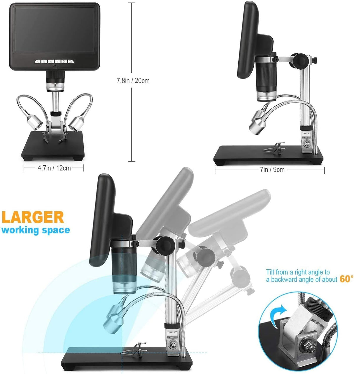 Digital Microscope with 7-inch LCD Screen, 200X Magnification I45151