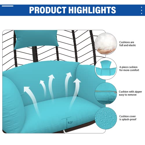Egg Swing Chair with Stand 350lbs Capacity Blue Cushions K317