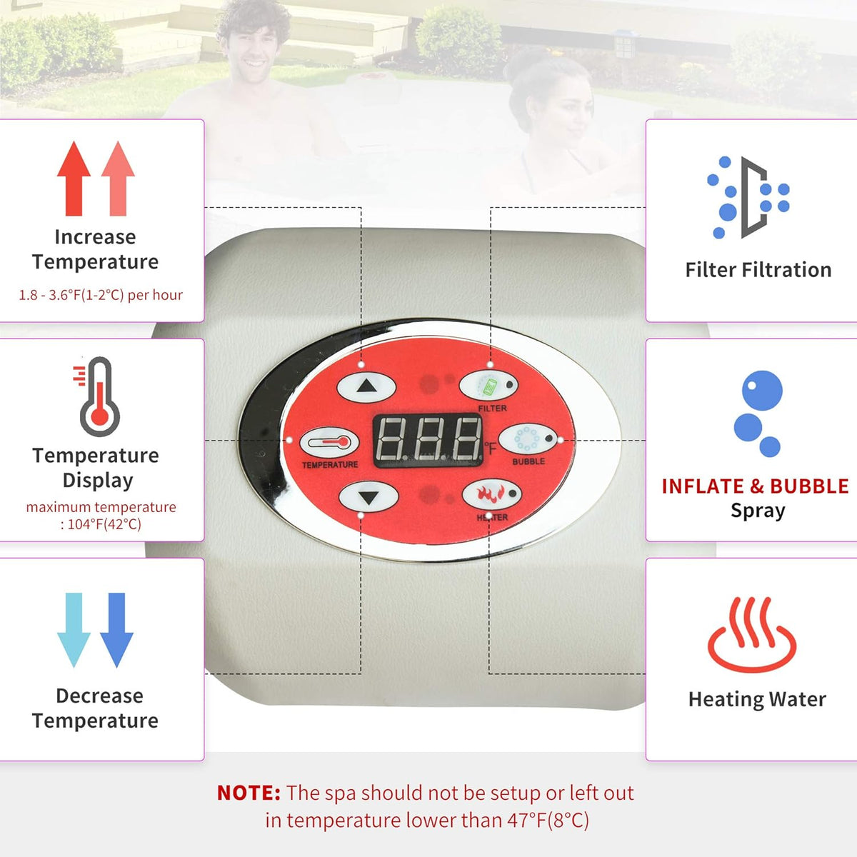 4-6 Person Inflatable Round Heated Hot Tub Spa with 130 Jets K82970