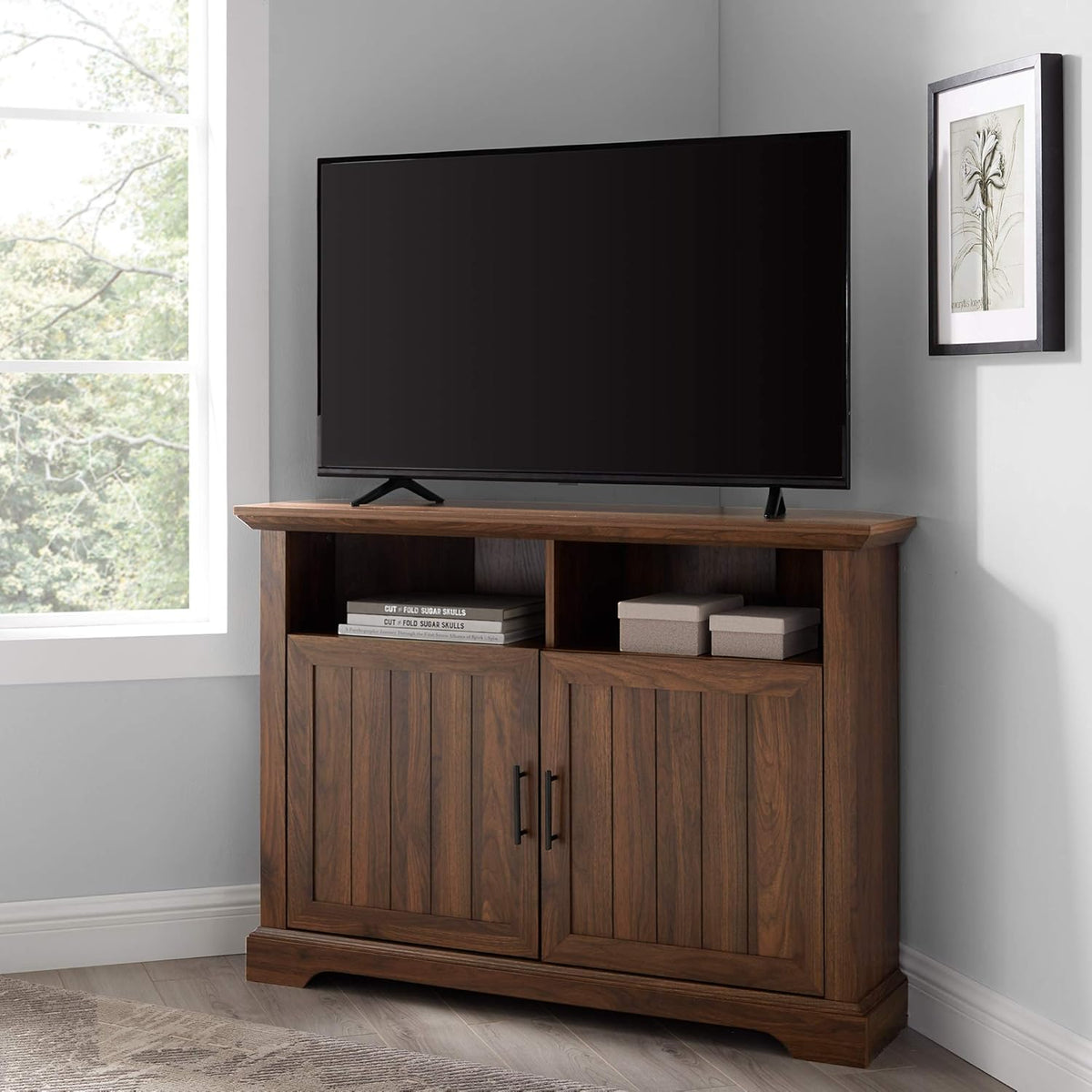 70 Inch Stone Grey Metal and Wood Fireplace TV Stand J1543