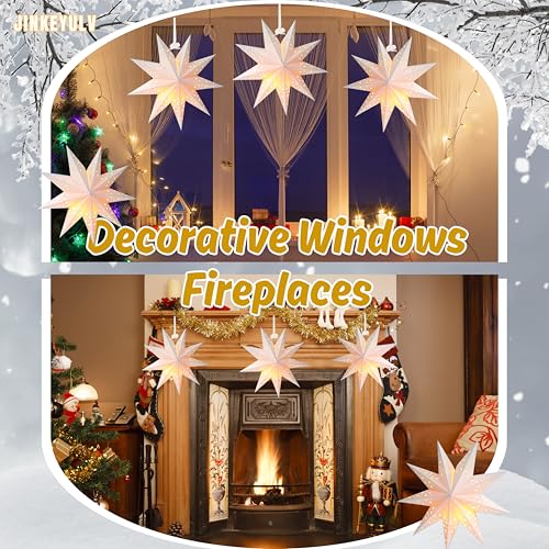3PCS White 13.78 inch Foldable Paper Star Lantern I631724