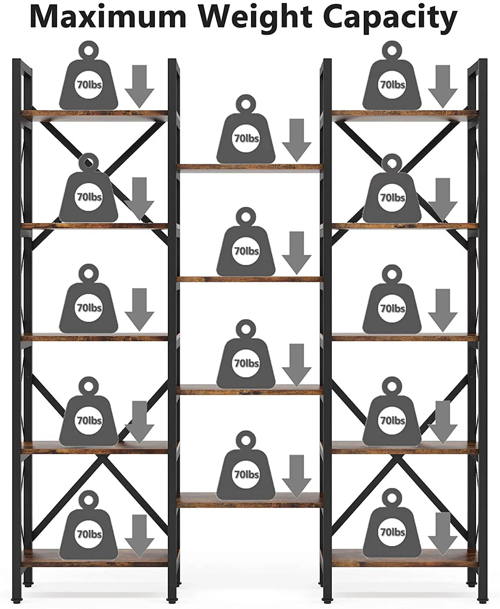 5-Shelf Wood and Metal Bookcase U392