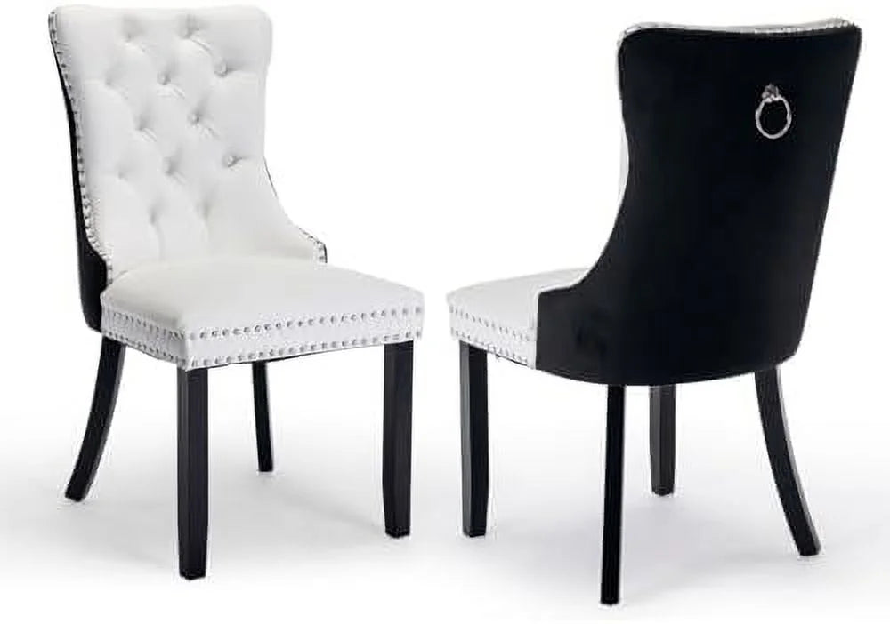 Velvet Dining Chairs Set of 6 Tufted Button Back Solid Wood Legs Khaki M418676