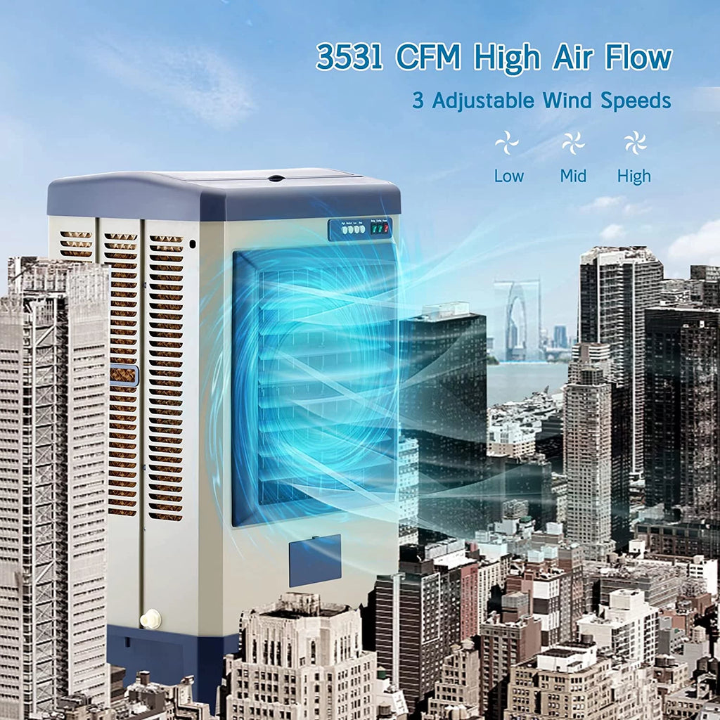 Portable Evaporative Air Cooler with 10.6-Gallons Water Tank, 3 Speeds S4427