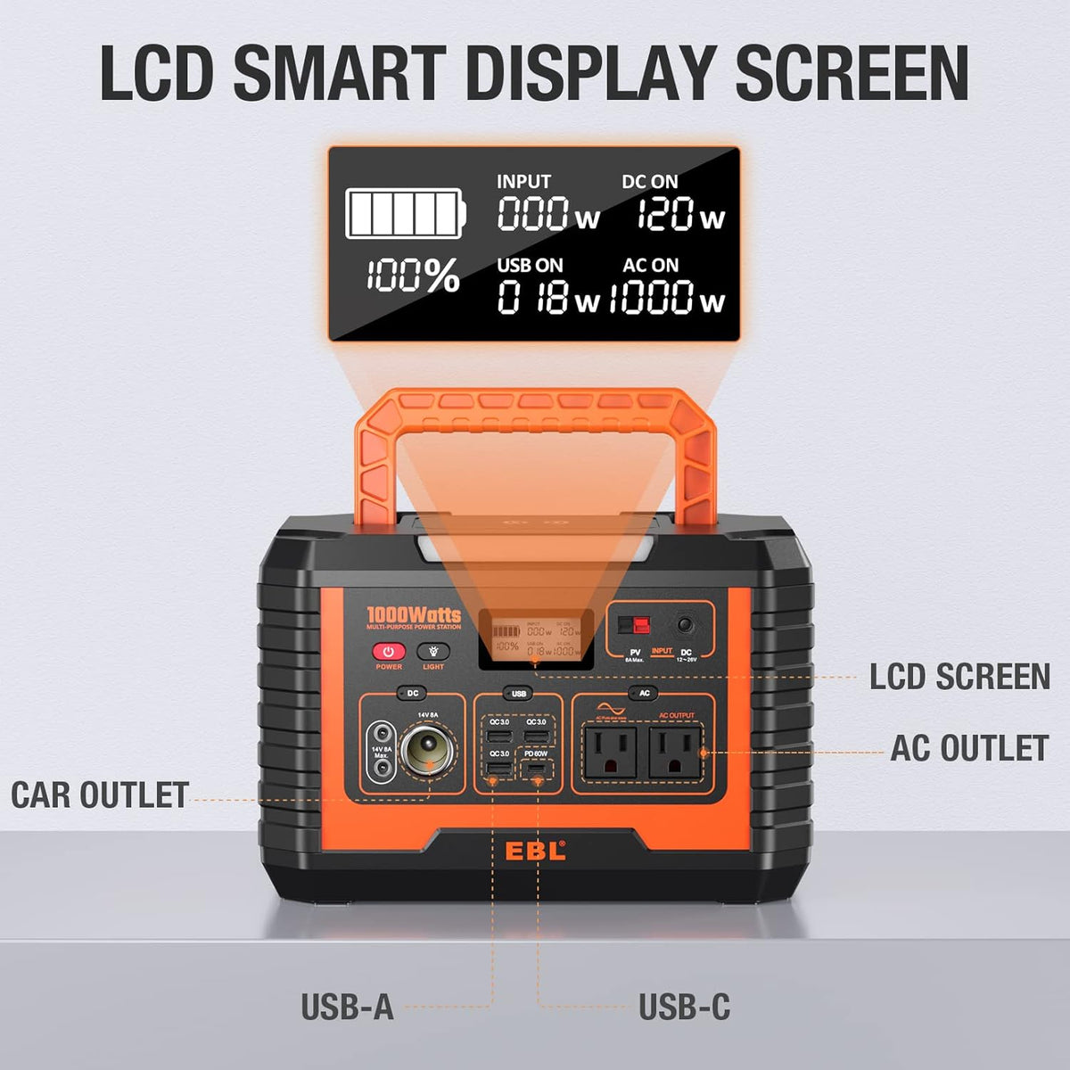 Portable Power Station 1000, 110V/1000W Solar Generator, 999Wh/270000mAh Lithium Battery L37262