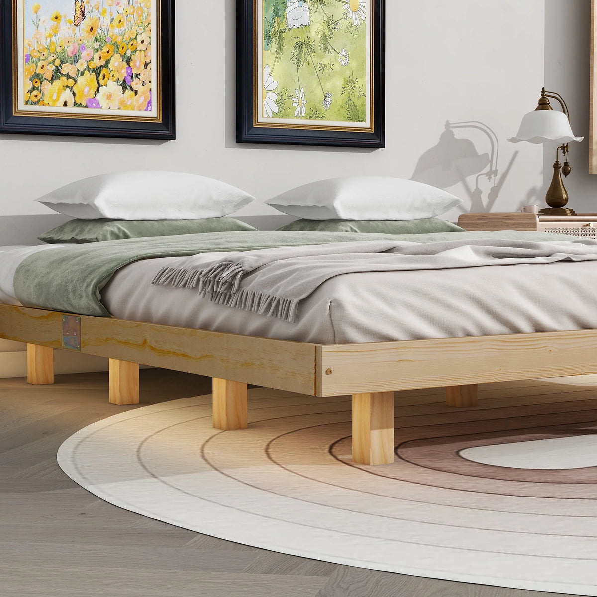 White Full Size Floating Bed Frame with LED Lights H643638