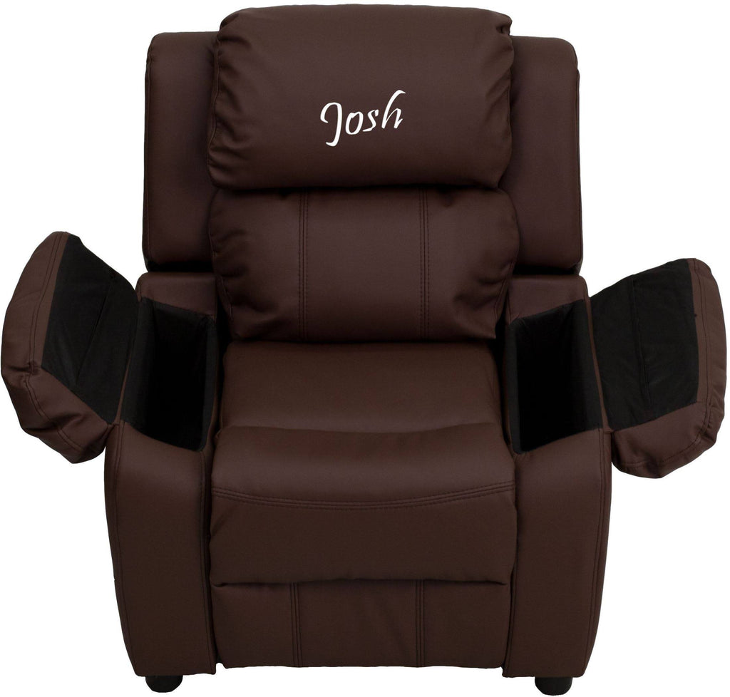 Brown Leather Kids Recliner with Storage Arms N4036