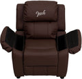 Brown Leather Kids Recliner with Storage Arms N4036
