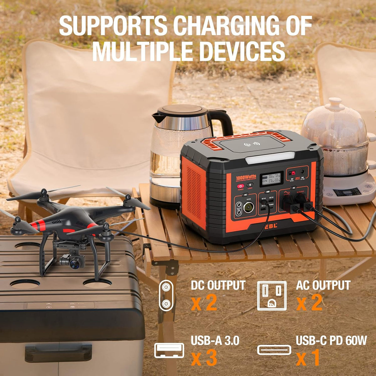 Portable Power Station 1000, 110V/1000W Solar Generator, 999Wh/270000mAh Lithium Battery L37262