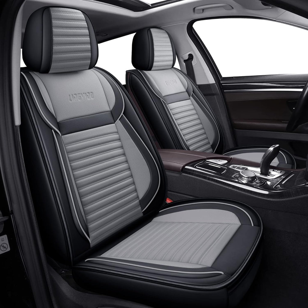 Ice Gray Faux Leather Universal Anti-Slip Car Seat Covers (2 PCS Front Seat) B755598