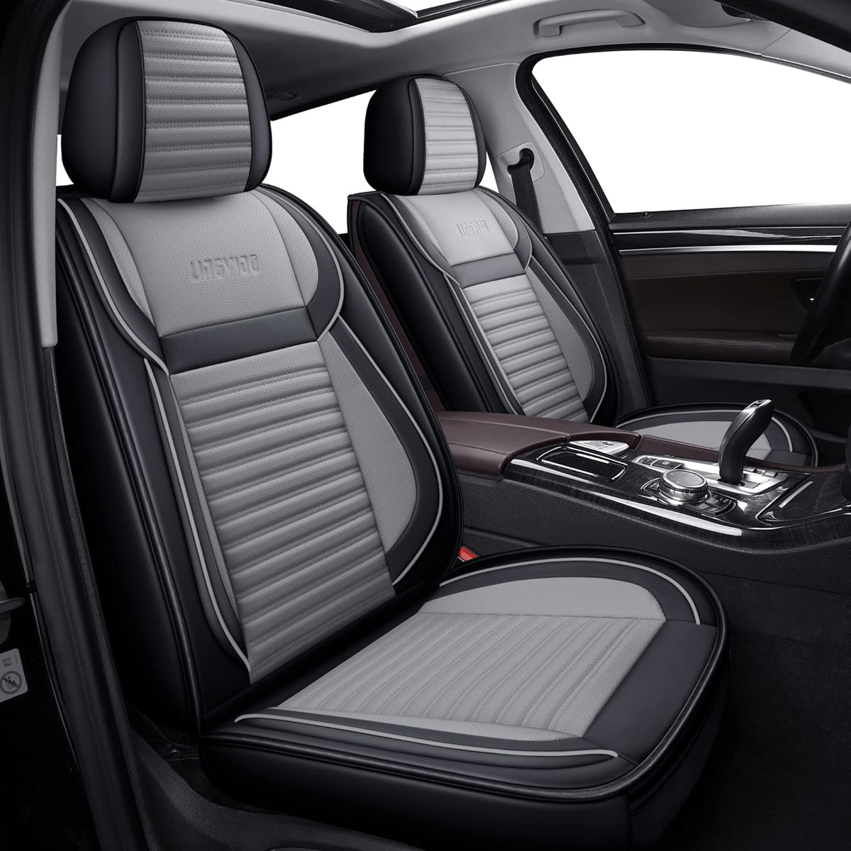 Ice Gray Faux Leather Universal Anti-Slip Car Seat Covers (2 PCS Front Seat) B755598