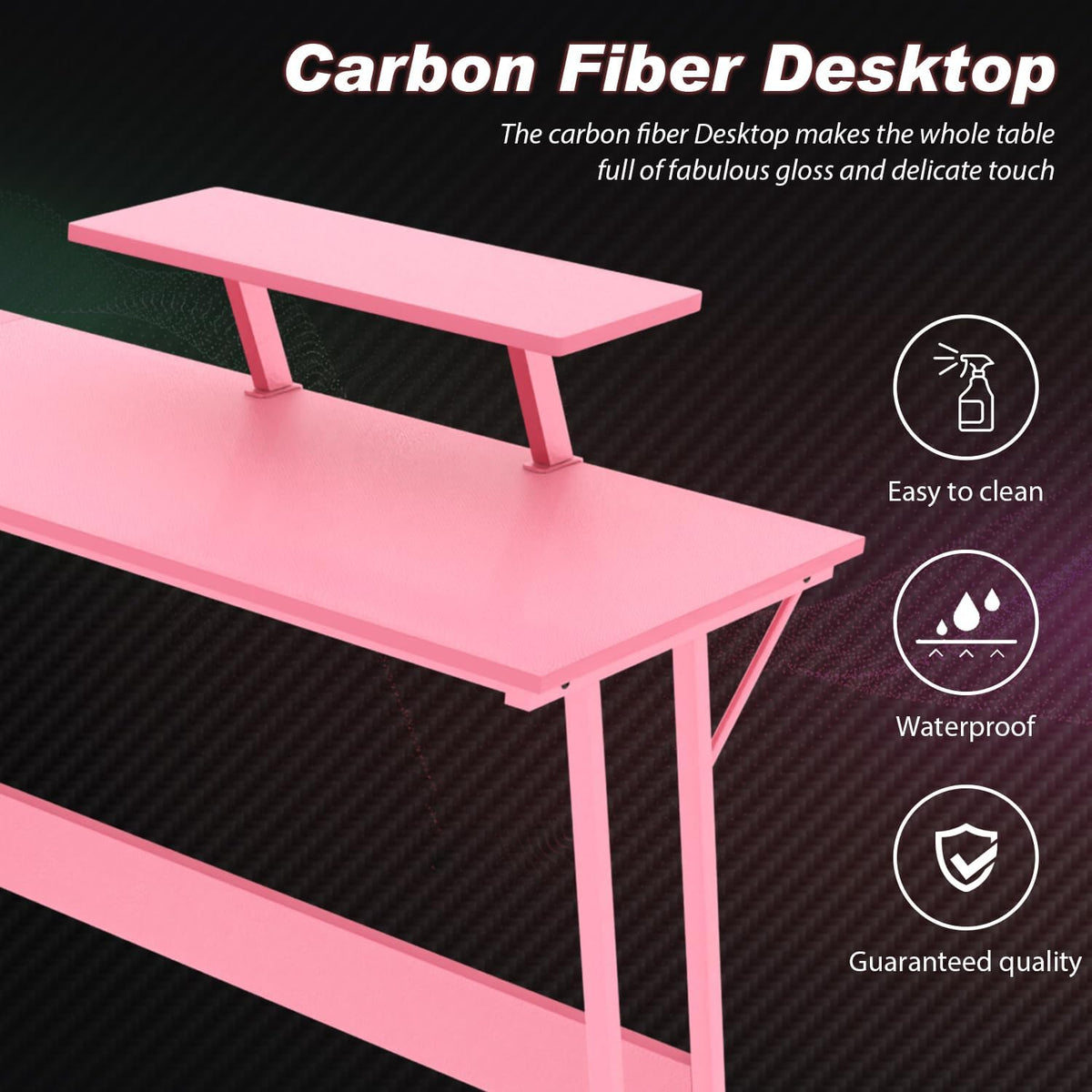 Pink 50.4 Inch L Shaped Corner Computer Desk with Monitor Stand J128