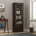 3-Tier Tall Wooden Bookcase Storage Cabinet with Glass Door & 2 Drawers U539532