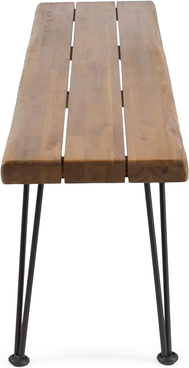Teak and Rustic Metal Acacia Wood Bench K45049