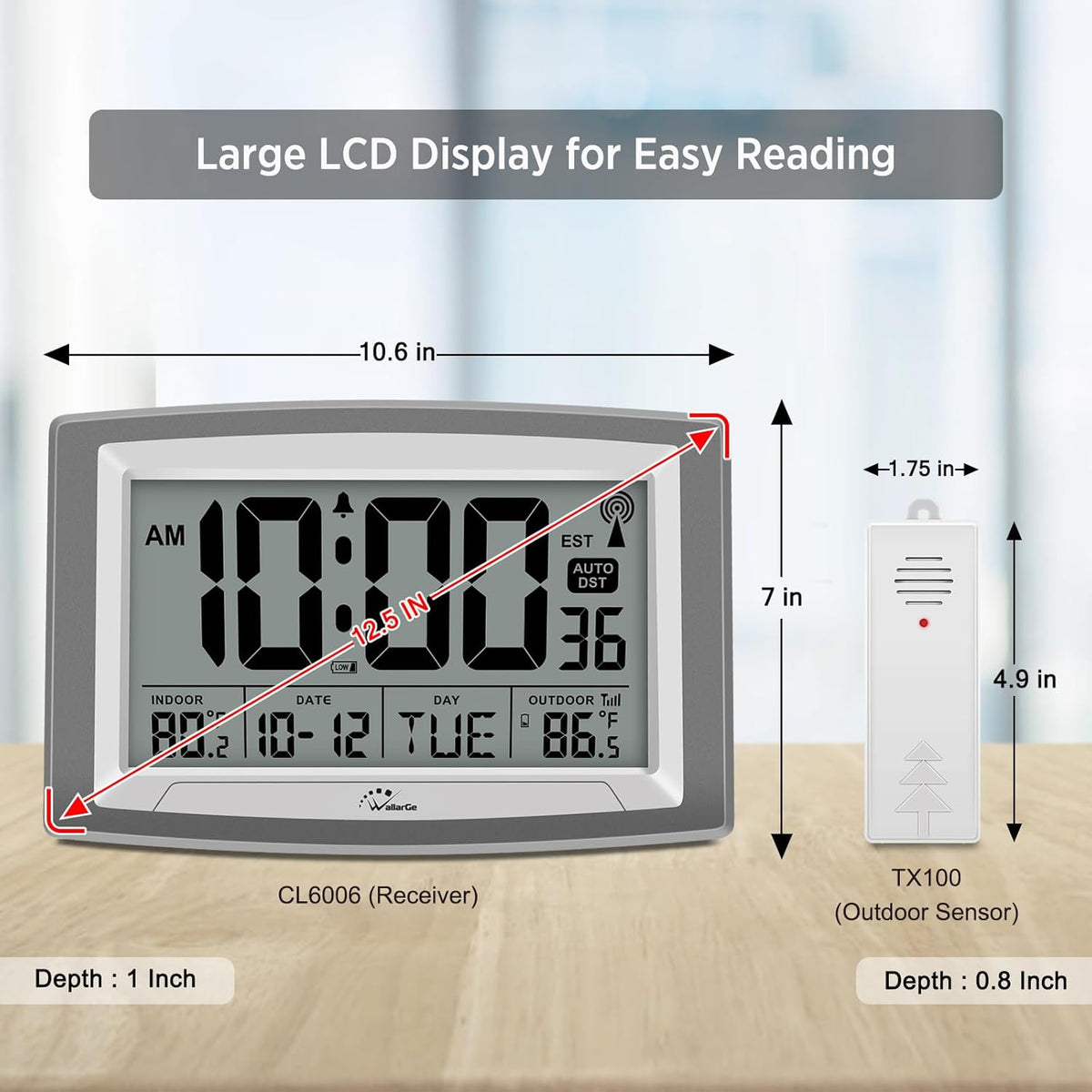 12.5 Inch Self-Setting Digital Clock with Indoor Temperature T96808