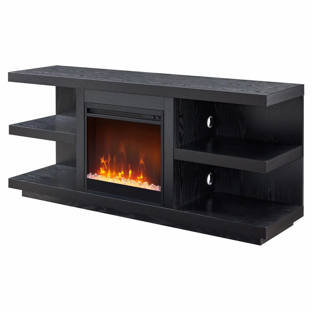 Charcoal Gray Rectangular TV Stand with Crystal Fireplace X598977