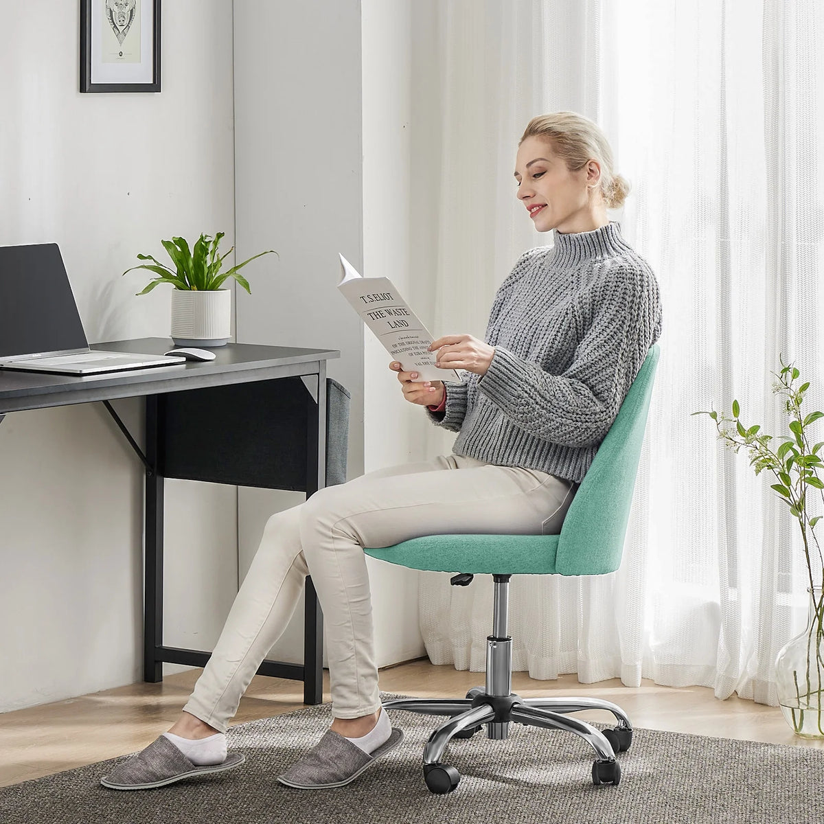 Armless Home Office Desk Chair with Wheels P83900