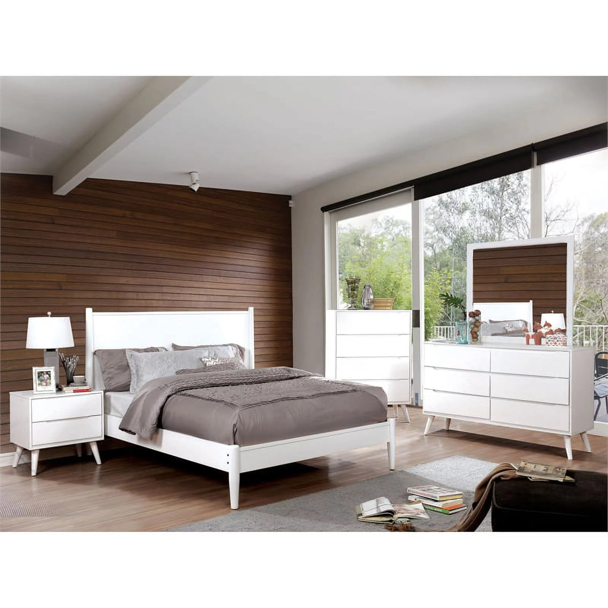 White Solid Wood King Bedroom Set with Nightstand Z825584