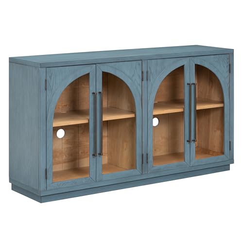 Black Large Sideboard Cabinet with 4 Glass Doors H550