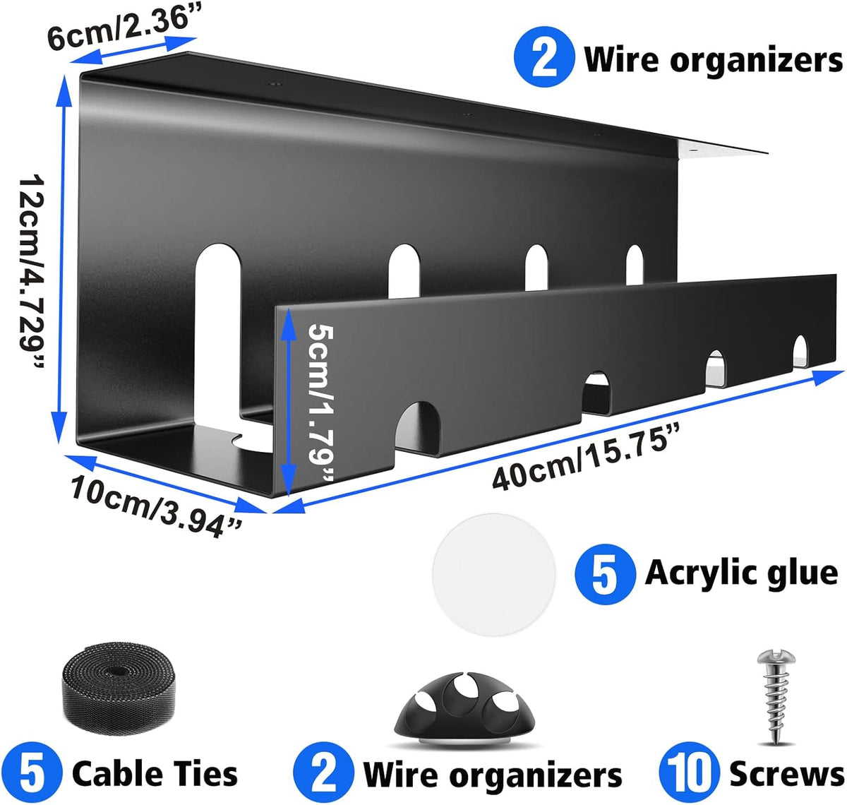 2 x 15.7 in Steel Black Cable Management Tray P479