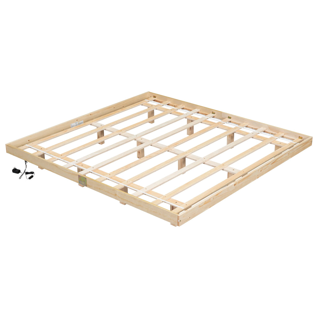 White Full Size Floating Bed Frame with LED Lights H643638