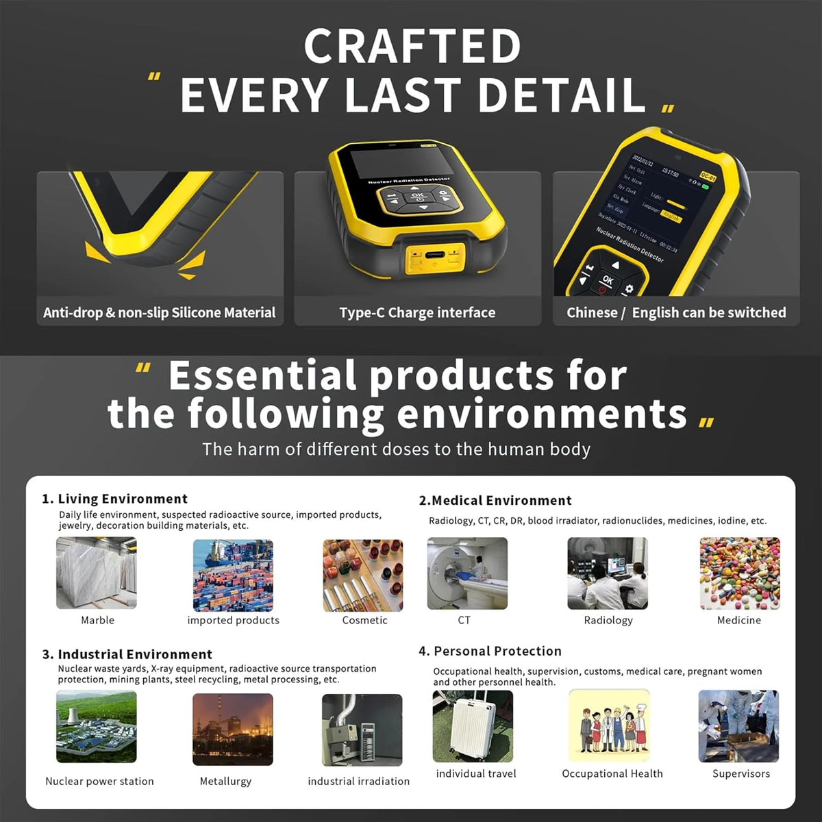Rechargeable Handheld Beta Gamma X-ray Radiation Detector with LCD Display C299924