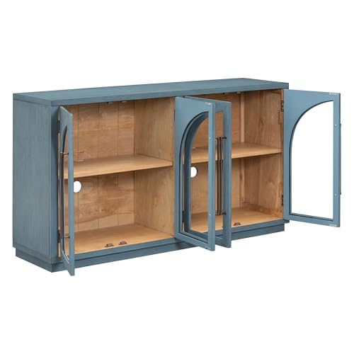 Black Large Sideboard Cabinet with 4 Glass Doors H550