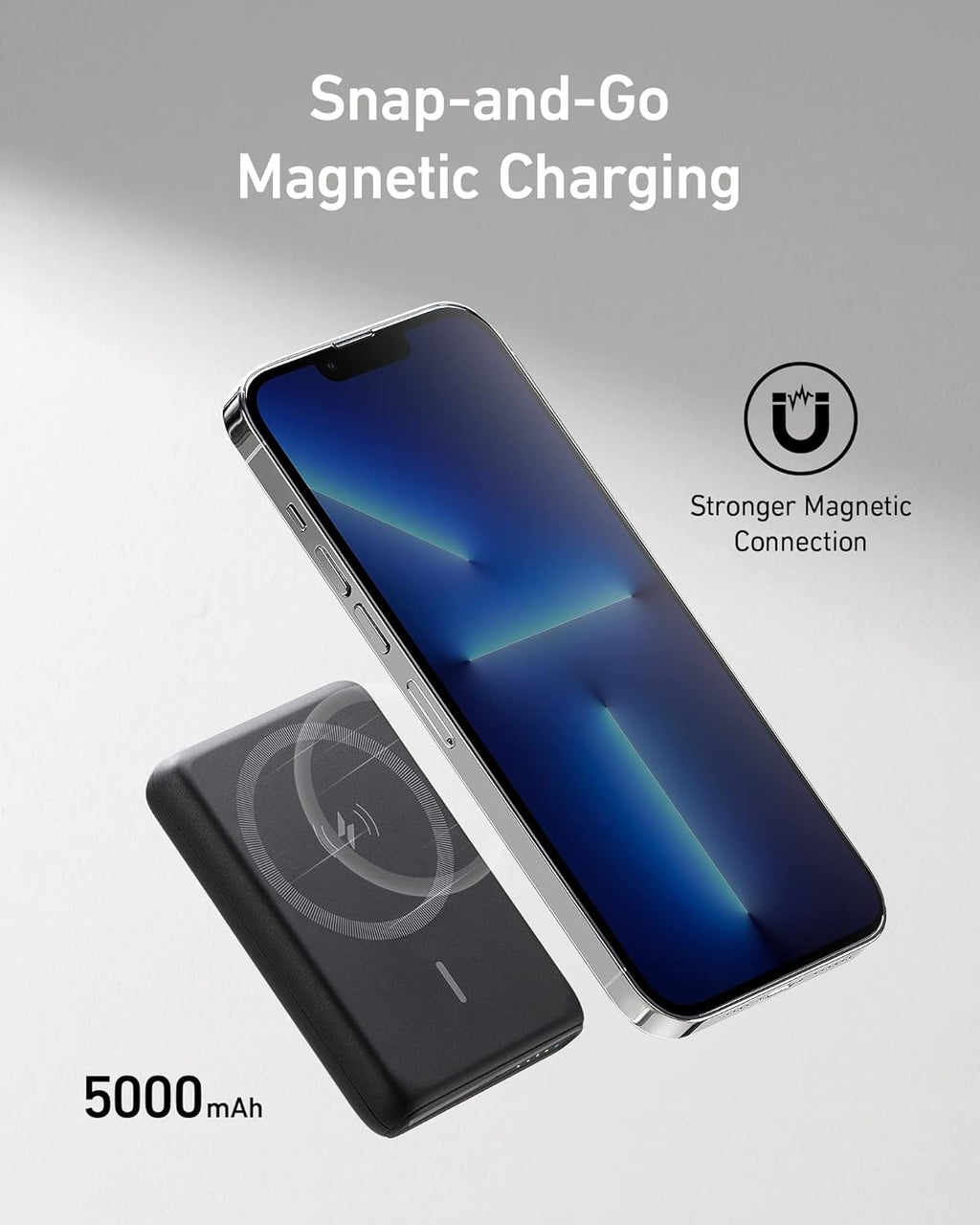 Black 5000 mAh Magnetic Wireless Portable Charger O163149