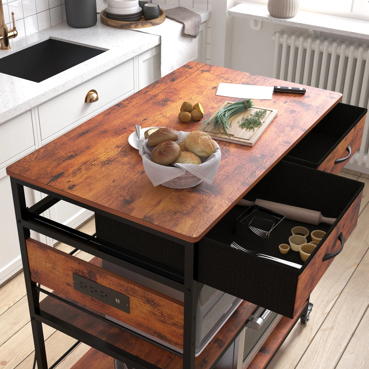 3 Tiers Rolling Storage Cart with Power Outlet P363030