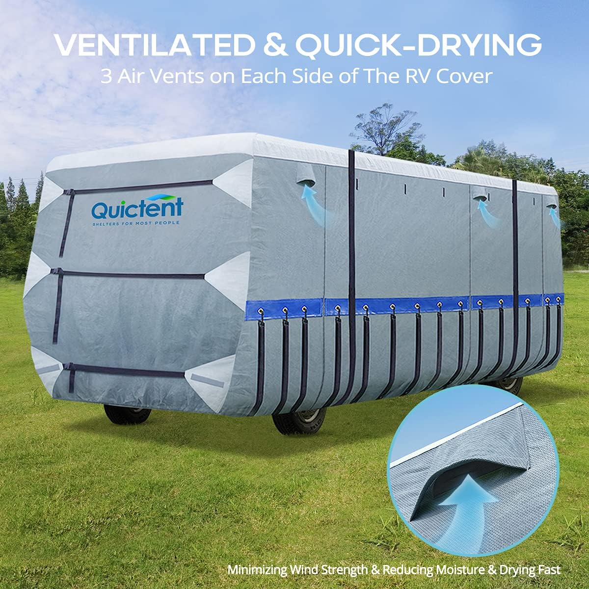 RV Cover, Extra-Thick 6-ply, Fits 40 - 43Ft Motorhome, with 2 Windproof Straps, 4 Tire Covers W946597