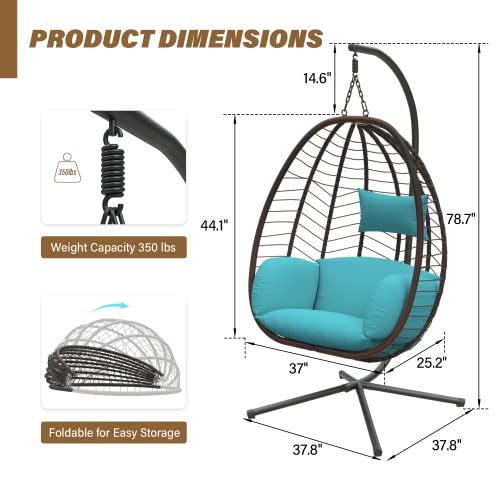 Egg Swing Chair with Stand 350lbs Capacity Blue Cushions K317