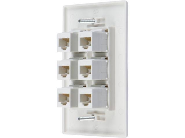 6 Port Cat6 Wall Plate, Female-Female, Pack of 10, White L1013