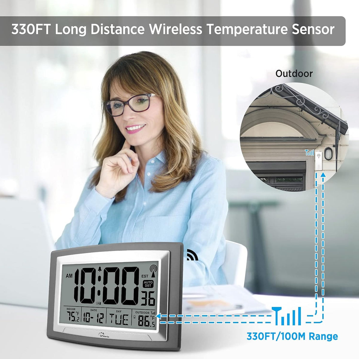12.5 Inch Self-Setting Digital Clock with Indoor Temperature T96808